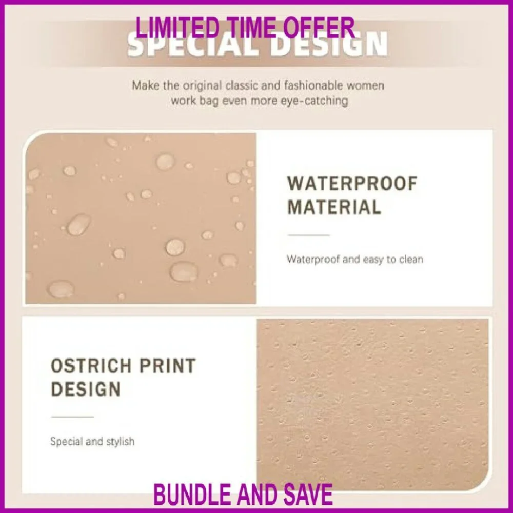 Large Waterproof Leather Laptop Tote Bag with Clutch Purse 15.6 Inch